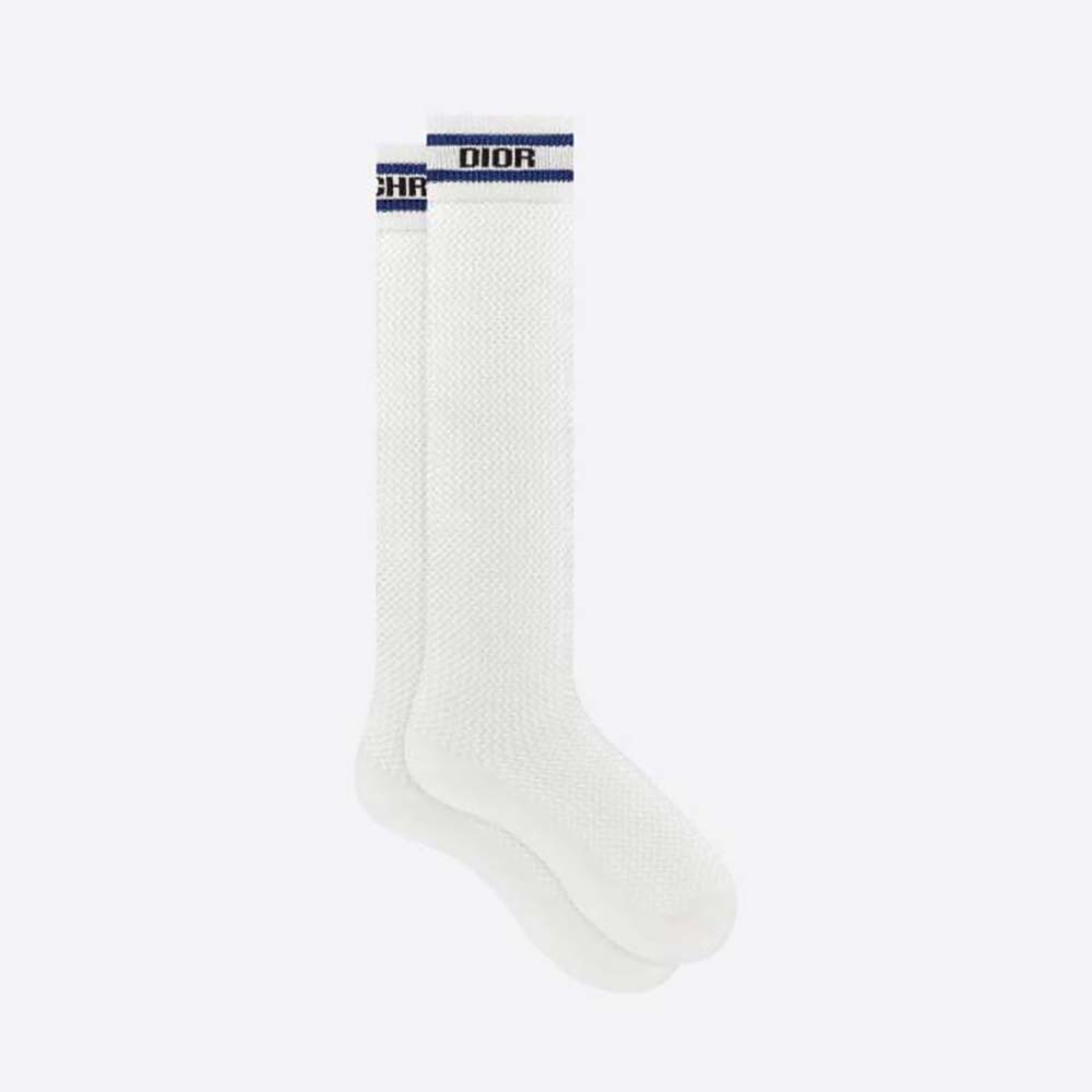 Dior Women Sporty High Socks White Black and Royal Blue Cotton