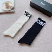 Dior Women Sporty High Socks White Black and Royal Blue Cotton (1)