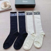 Dior Women Sporty High Socks White Black and Royal Blue Cotton (1)