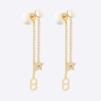 Dior Women Tribales Earrings Gold-Finish Metal White Resin Pearls and White Crystals