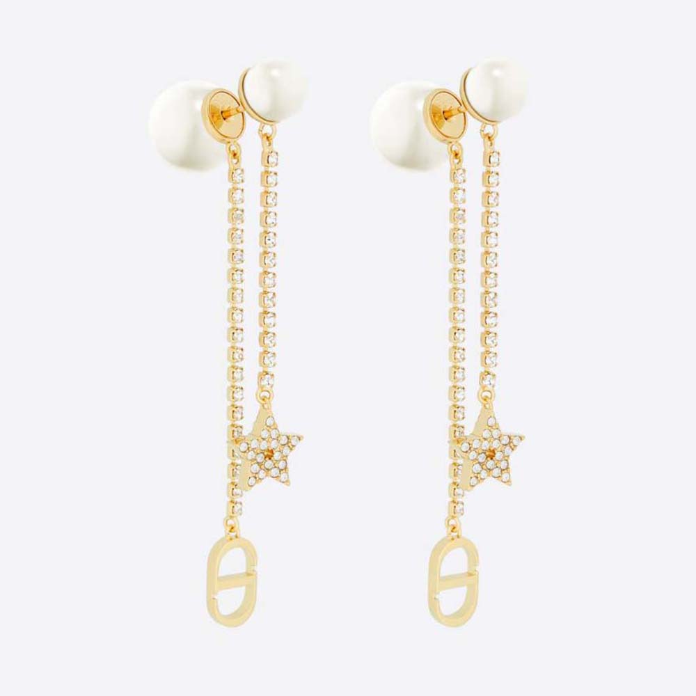 Dior Women Tribales Earrings Gold-Finish Metal White Resin Pearls and White Crystals