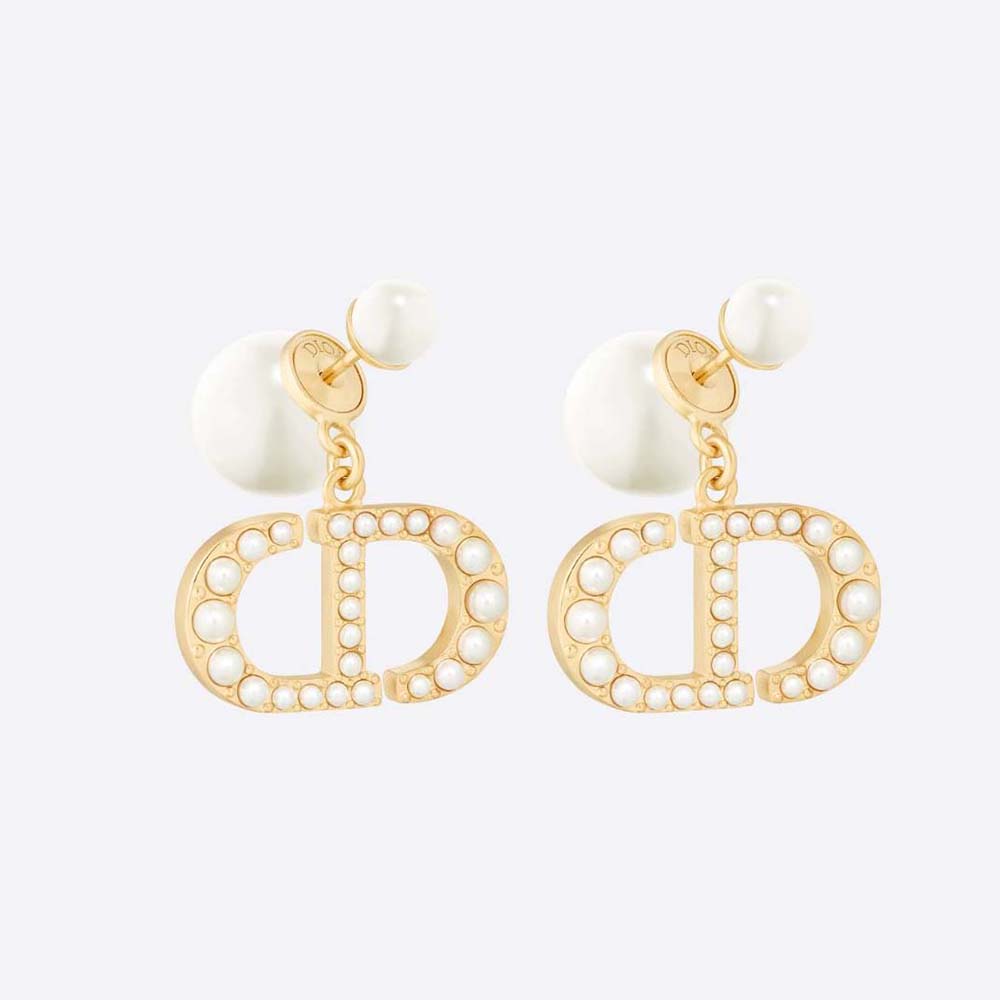 Dior Women Tribales Earrings Gold-Finish Metal and White Resin Pearls