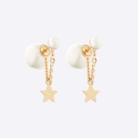 Dior Women Tribales Earrings Gold-Finish Metal with White Resin Pearls and White Crystals (1)