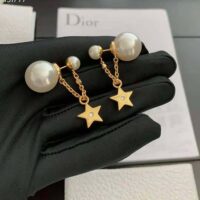 Dior Women Tribales Earrings Gold-Finish Metal with White Resin Pearls and White Crystals (1)