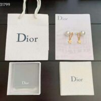 Dior Women Tribales Earrings Gold-Finish Metal with White Resin Pearls and White Crystals (1)