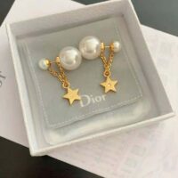 Dior Women Tribales Earrings Gold-Finish Metal with White Resin Pearls and White Crystals (1)