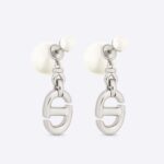 Dior Women Tribales Earrings Silver-Finish Metal with White Resin Pearls