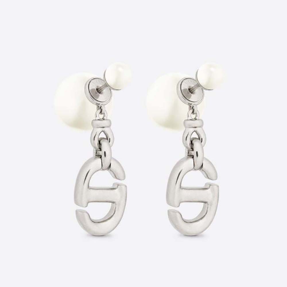 Dior Women Tribales Earrings Silver-Finish Metal with White Resin Pearls