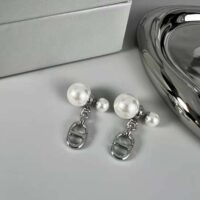 Dior Women Tribales Earrings Silver-Finish Metal with White Resin Pearls (1)