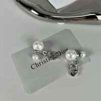 Dior Women Tribales Earrings Silver-Finish Metal with White Resin Pearls (1)