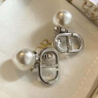 Dior Women Tribales Earrings Silver-Finish Metal with White Resin Pearls and Silver-Tone Crystals (1)