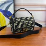 Fendi Women FF Baguette Black Raffia Back Crocheted FF – Image 3
