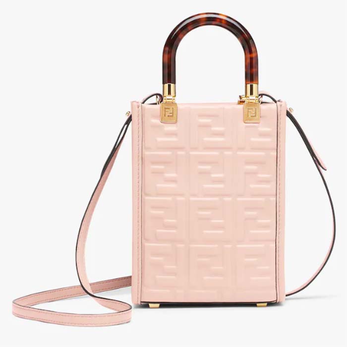 Fendi Women FF Mini Sunshine Shopper Pink Leather Mini Bag