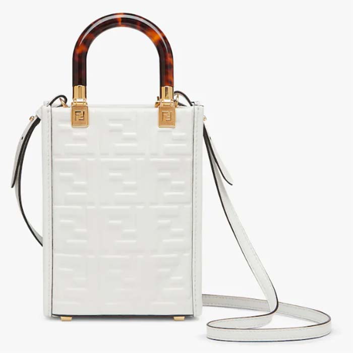 Fendi Women FF Mini Sunshine Shopper White Leather Mini Bag
