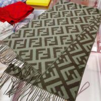 Fendi Women FF Scarf Green Cashmere Scarf (1)