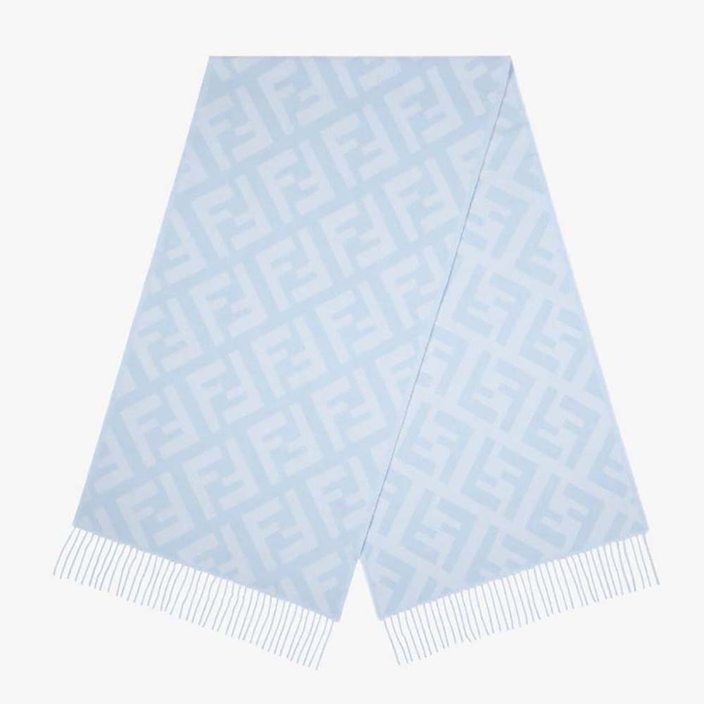 Fendi Women FF Scarf Light Blue Cashmere Scarf