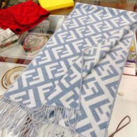 Fendi Women FF Scarf Light Blue Cashmere Scarf (1)