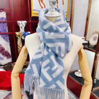 Fendi Women FF Scarf Light Blue Cashmere Scarf (1)