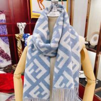 Fendi Women FF Scarf Light Blue Cashmere Scarf (1)