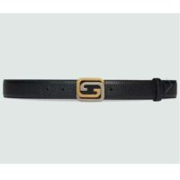 Gucci GG Unisex Belt Squared Interlocking G Buckle Black Leather 30 MM Width