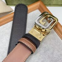 Gucci GG Unisex Belt Squared Interlocking G Buckle Black Leather 30 MM Width (12)