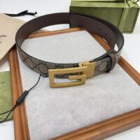 Gucci GG Unisex Reversible Belt Square G Buckle Beige Ebony GG Supreme Canvas (3)