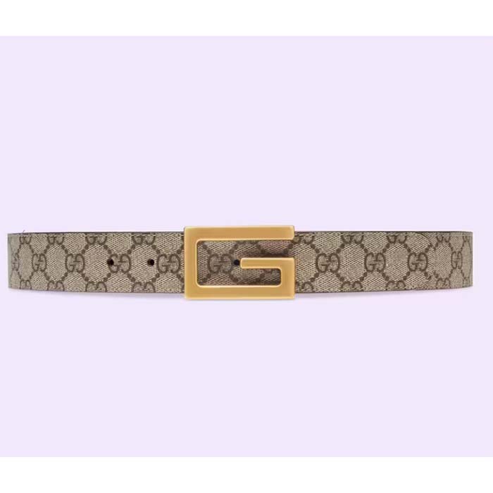 Gucci GG Unisex Reversible Belt Square G Buckle Beige Ebony GG Supreme Canvas