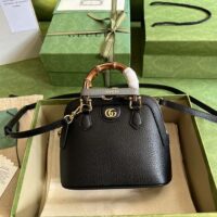 Gucci GG Women Gucci Diana Mini Tote Bag Black Leather Double G (1)