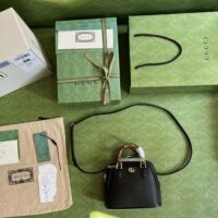 Gucci GG Women Gucci Diana Mini Tote Bag Black Leather Double G (1)
