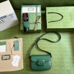 Gucci GG Women Horsebit 1955 Small Shoulder Bag Green Leather Horsebit Detail - Imagen 9