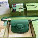 Gucci GG Women Horsebit 1955 Small Shoulder Bag Green Leather Horsebit Detail - Imagen 2