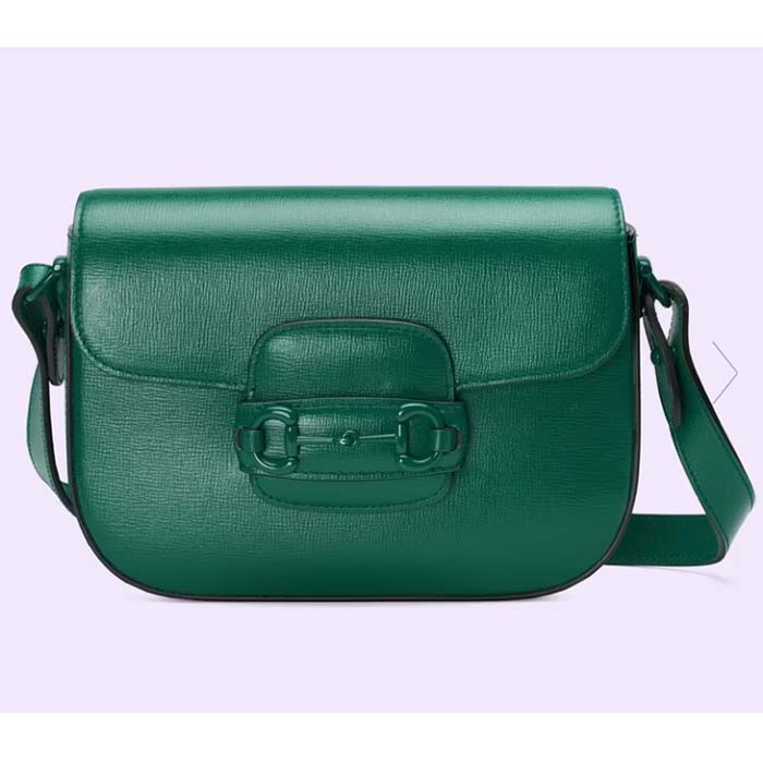 Gucci GG Women Horsebit 1955 Small Shoulder Bag Green Leather Horsebit Detail