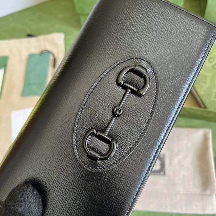 Gucci GG Women Horsebit 1955 Wallet Chain Black Leather Black Brass Hardware (11)