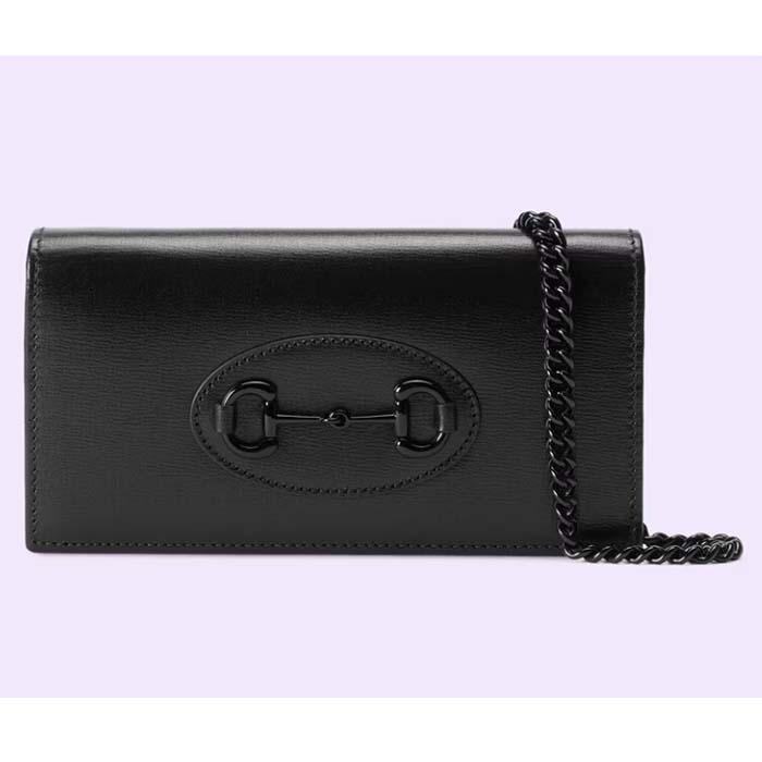 Gucci GG Women Horsebit 1955 Wallet Chain Black Leather Black Brass Hardware