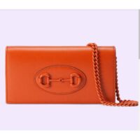 Gucci GG Women Horsebit 1955 Wallet Chain Orange Leather Orange Brass Hardware (12)