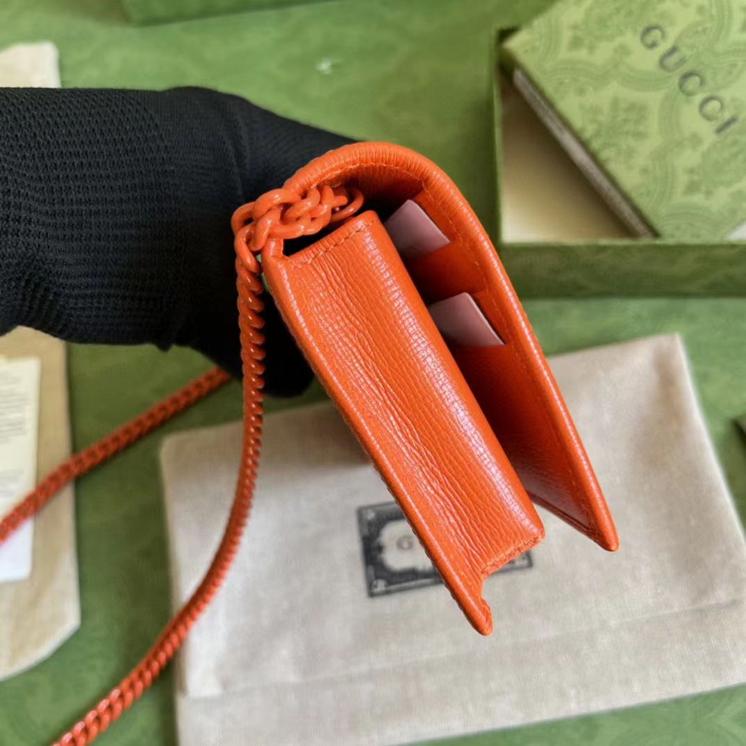 Gucci GG Women Horsebit 1955 Wallet Chain Orange Leather Orange Brass Hardware (3)