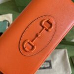 Gucci GG Women Horsebit 1955 Wallet Chain Orange Leather Orange Brass Hardware - Bild 7