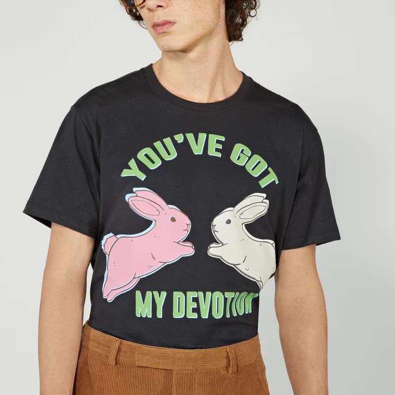 Gucci Men GG HA HA HA Bunny T-Shirt Black Medium Cotton Jersey Crewneck