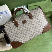 Gucci Unisex Duffle Bag Interlocking G Beige Ebony GG Supreme Canvas Leather (1)