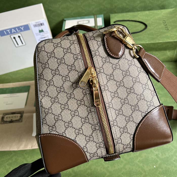 Gucci Unisex Duffle Bag Interlocking G Beige Ebony GG Supreme Canvas Leather (5)