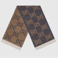 Gucci Unisex GG Cashmere Jacquard Scarf Blue Beige GG Cashmere Jacquard (2)