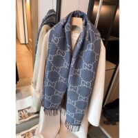 Gucci Unisex GG Cashmere Jacquard Scarf Blue Beige GG Cashmere Jacquard (2)