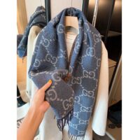 Gucci Unisex GG Cashmere Jacquard Scarf Blue Beige GG Cashmere Jacquard (2)