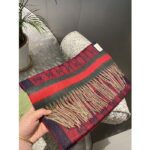 Gucci Unisex GG Jacquard Cotton Stole Red Blue Fringe - Image 6