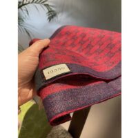 Gucci Unisex GG Jacquard Cotton Stole Red Blue Fringe (2)