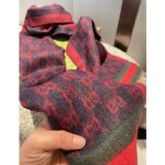 Gucci Unisex GG Jacquard Cotton Stole Red Blue Fringe - Image 5