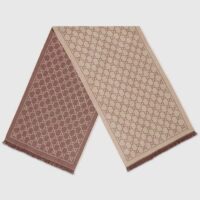 Gucci Unisex GG Jacquard Knitted Scarf Light Brown Fringe Edges (7)