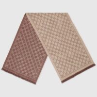 Gucci Unisex GG Jacquard Knitted Scarf Light Brown Fringe Edges