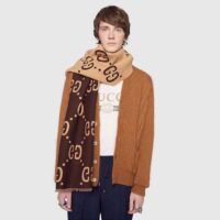 Gucci Unisex GG Jacquard Wool Silk Scarf Brown Beige GG Jacquard Wool Silk (6)