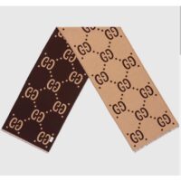 Gucci Unisex GG Jacquard Wool Silk Scarf Brown Beige GG Jacquard Wool Silk (6)